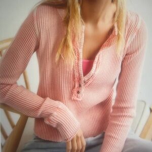 Free People One Colt Pink Waffle Weave Long Sleeve Thermal Women's Size S or XL